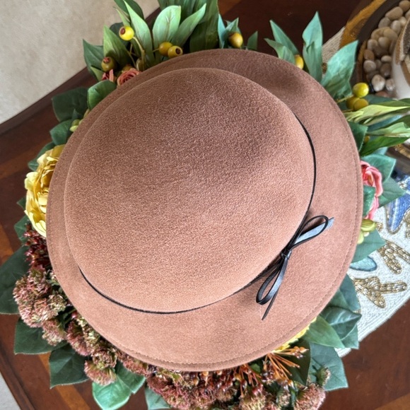 100% Wool Felt Brown Trench Hat w/ Banded Black Bow Accent main image 7